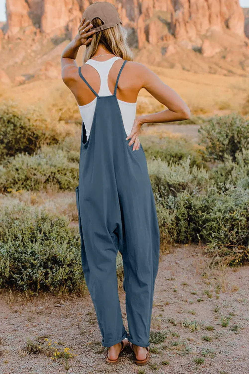 Double Take V-Neck Sleeveless Jumpsuit w/ Pockets - Whispering Desires Shoppe