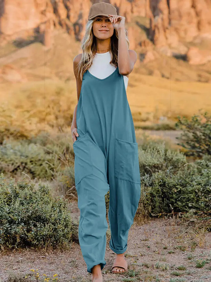 Double Take V-Neck Sleeveless Jumpsuit w/ Pockets - Whispering Desires Shoppe