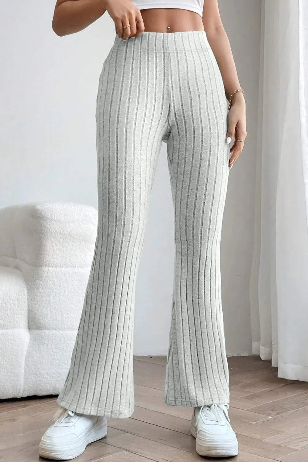 Basic Bae Ribbed High-Waist Flare Pants - Whispering Desires Shoppe