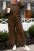 Double Take Full Size Textured Long Sleeve Top and Drawstring Pants Set - Whispering Desires Shoppe