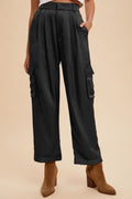 Annie Wear Wide Leg Cargo Satin Pants - Whispering Desires Shoppe