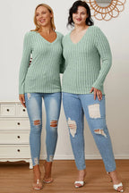 Basic Bae Ribbed V-Neck Long Sleeve Tee - Whispering Desires Shoppe