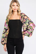 ODDI Full Size Floral Balloon Sleeve Blouse - Whispering Desires Shoppe