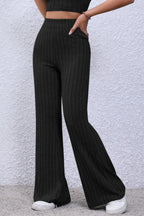 Basic Bae Ribbed High-Waist Flare Pants - Whispering Desires Shoppe
