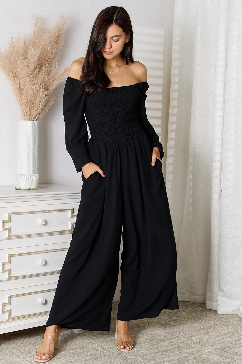 Double Take Square-Neck Jumpsuit with Pockets - Whispering Desires Shoppe