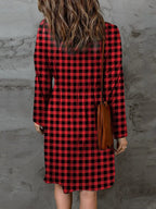 Double Take Plaid A-Line Mini Dress — Buttoned Neck - Whispering Desires Shoppe
