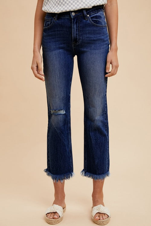 Annie Wear Distressed Raw Hem Straight Leg Cropped Jeans - Whispering Desires Shoppe