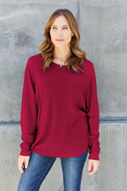 Double Take Full-Size Long Sleeve Round Neck Tee - Whispering Desires Shoppe