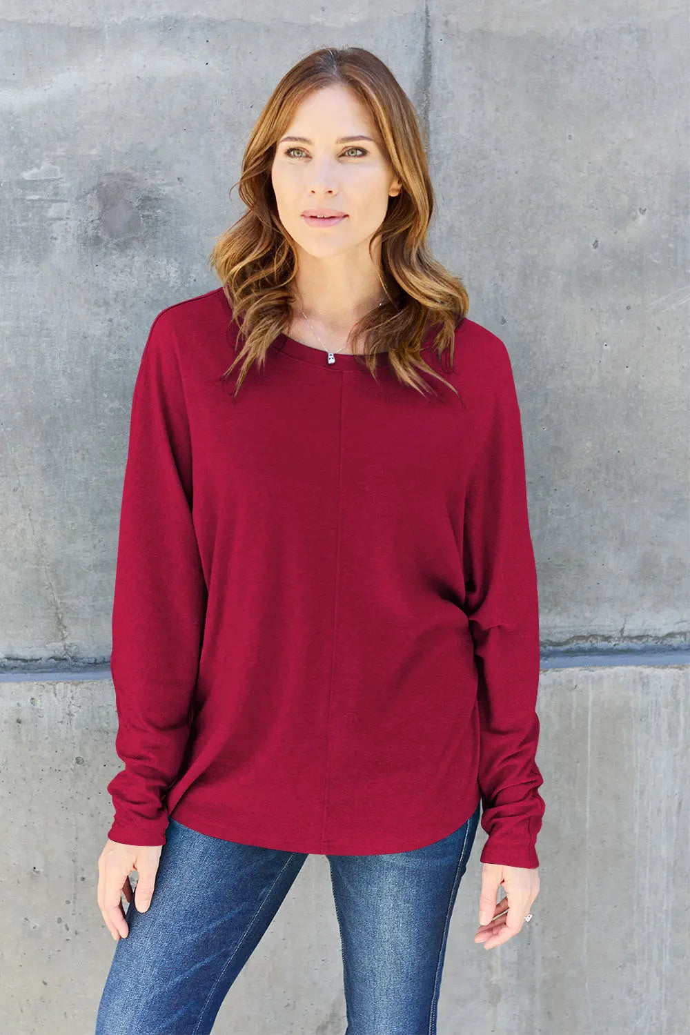 Double Take Full-Size Long Sleeve Round Neck Tee - Whispering Desires Shoppe