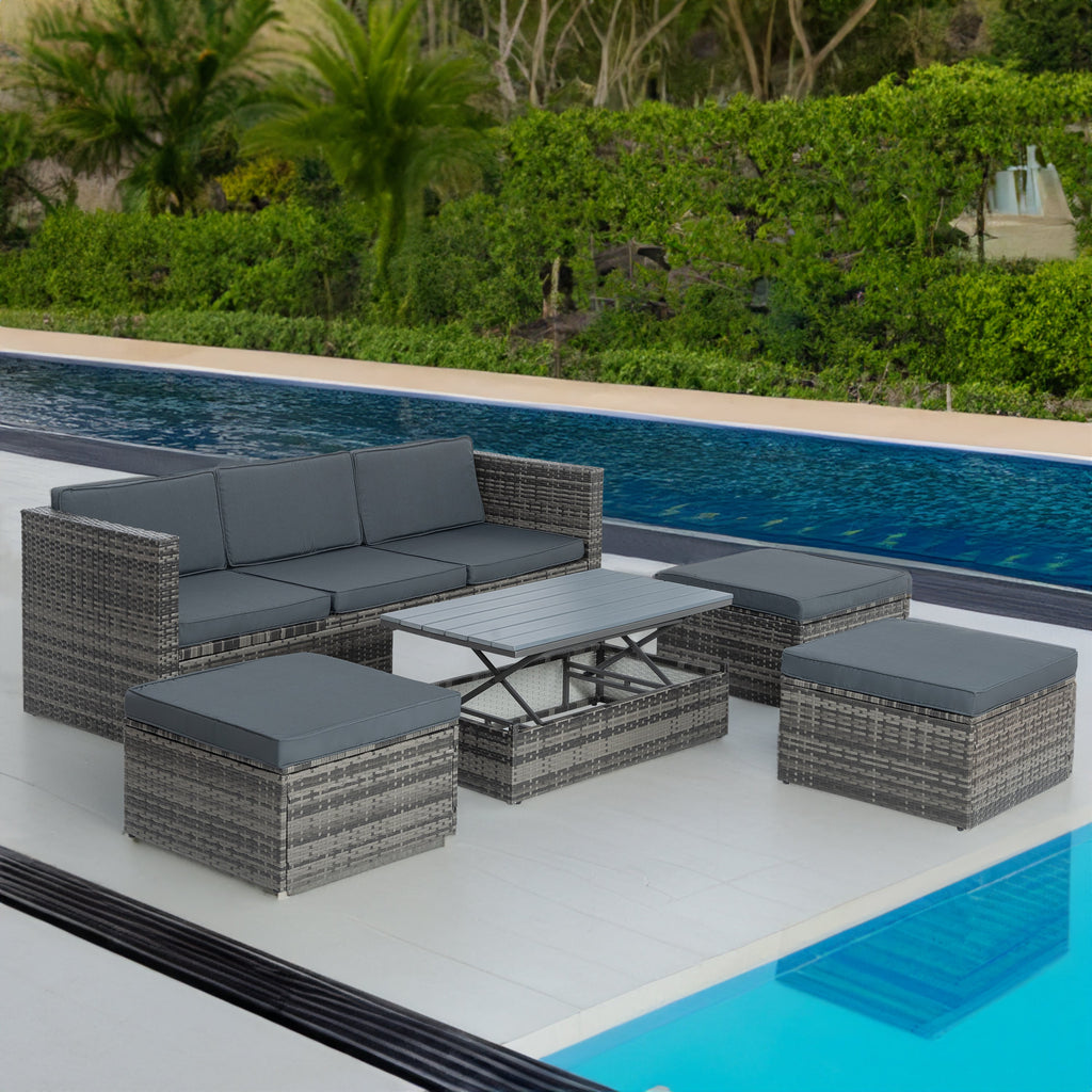 Patio Furniture, Outdoor Furniture, Seasonal PE Wicker Furniture,5 Set Wicker Furniture With Plywood Coffee Table eprolo