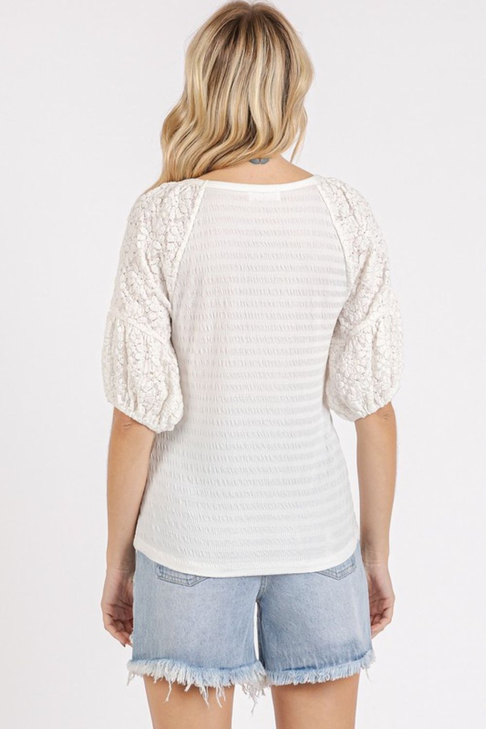 Mittoshop Mixed Media Textured Knit Popcorn Puff Sleeve Blouse - Whispering Desires Shoppe
