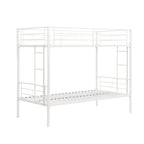Twin metal bunk beds, metal structure bed frame with safety guardrails and 2 ladders, convertible bunk beds, white eprolo
