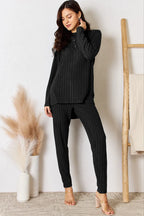 Trendsi Basic Bae Ribbed High-Low Top and Pants 2-Piece Loungewear Set - Whispering Desires Shoppe