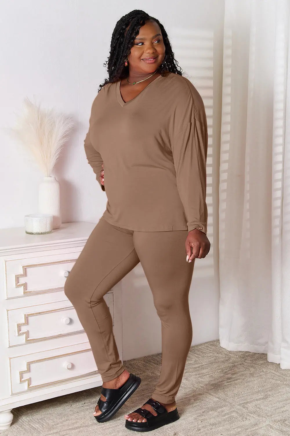 Basic Bae V-Neck Lounge Set – Soft Long Sleeve - Whispering Desires Shoppe