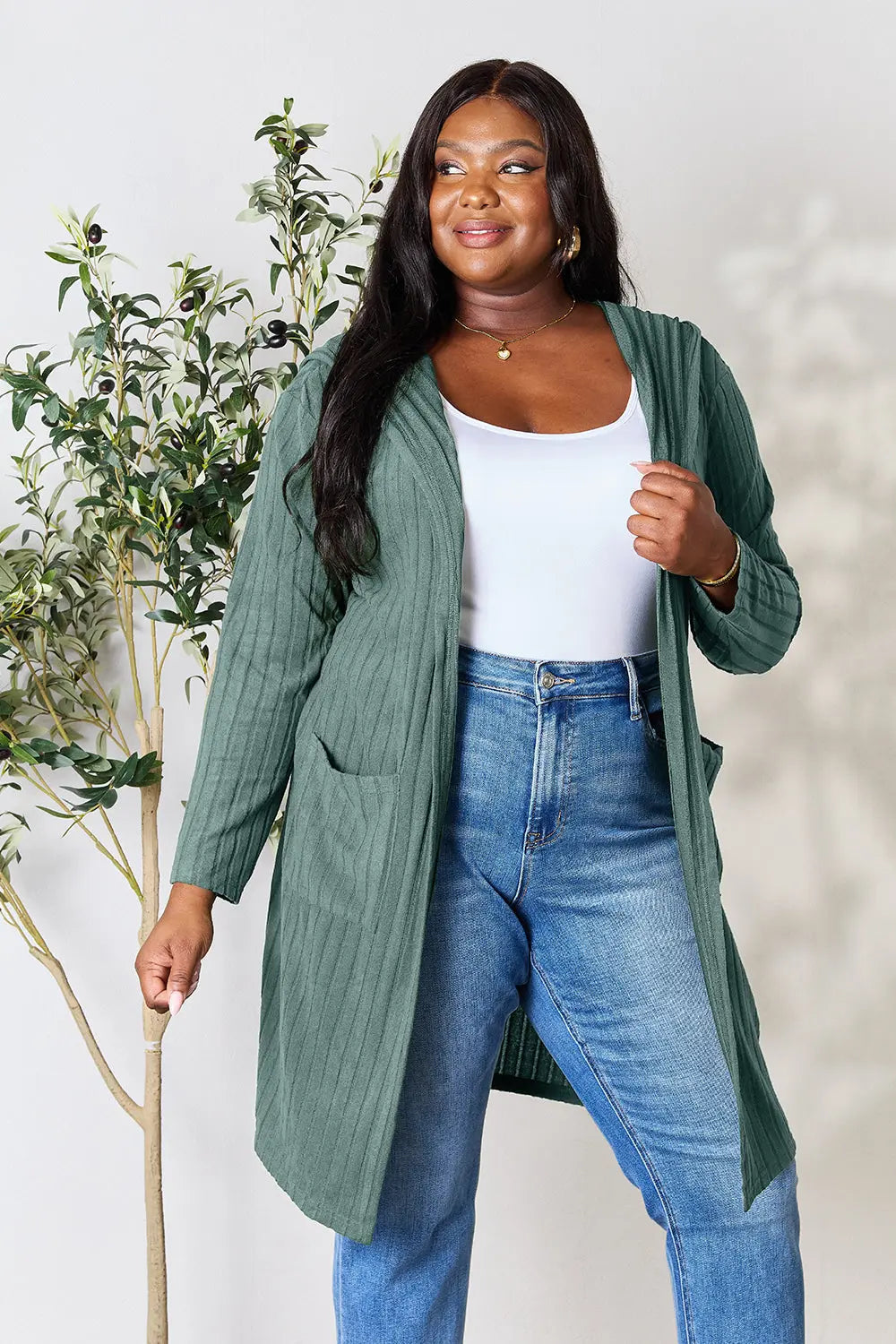 Basic Bae Pocketed Longline Hooded Cardigan - Whispering Desires Shoppe