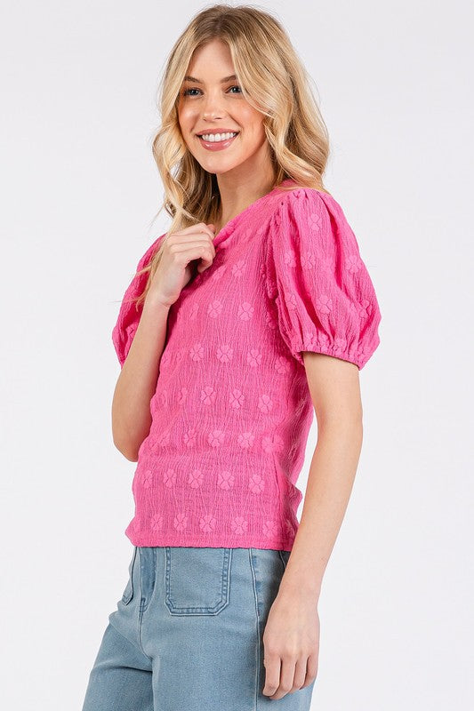 Mittoshop Flower Pattern Round Neck Short Sleeve Top - Whispering Desires Shoppe