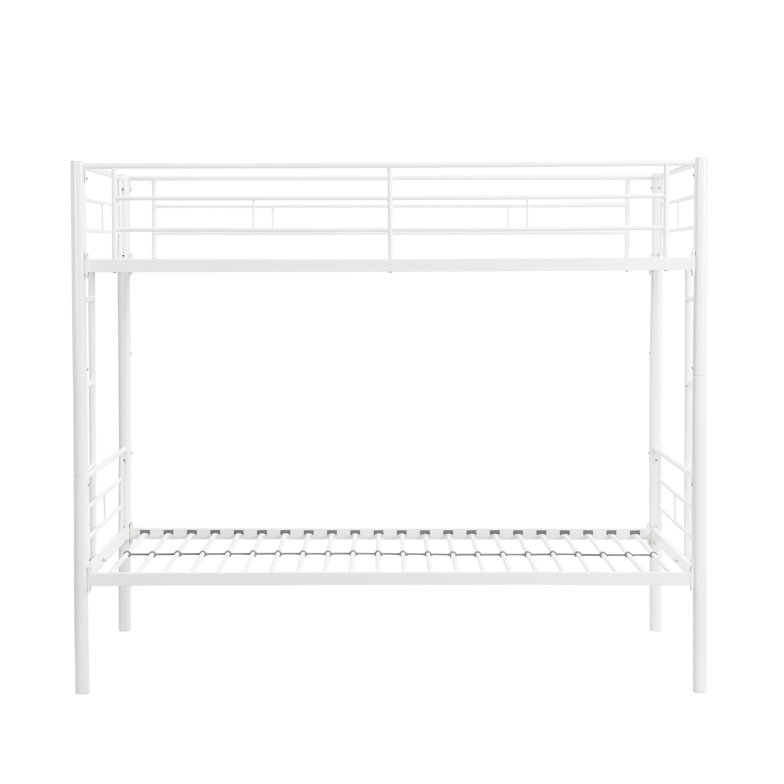 Twin metal bunk beds, metal structure bed frame with safety guardrails and 2 ladders, convertible bunk beds, white eprolo