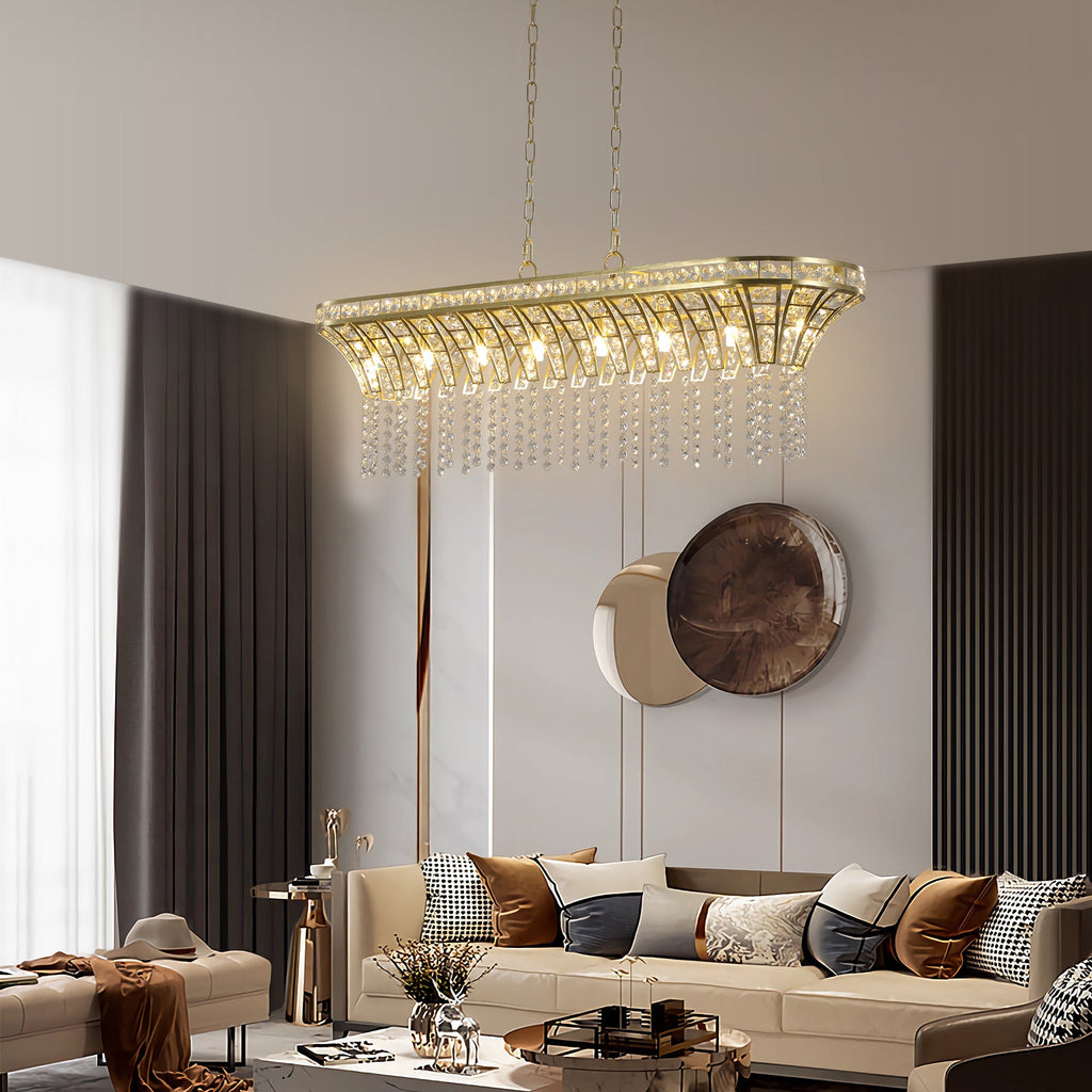 Modern Champagne Gold Kitchen Island Light - Oval Crystal ceiling chandelier eprolo