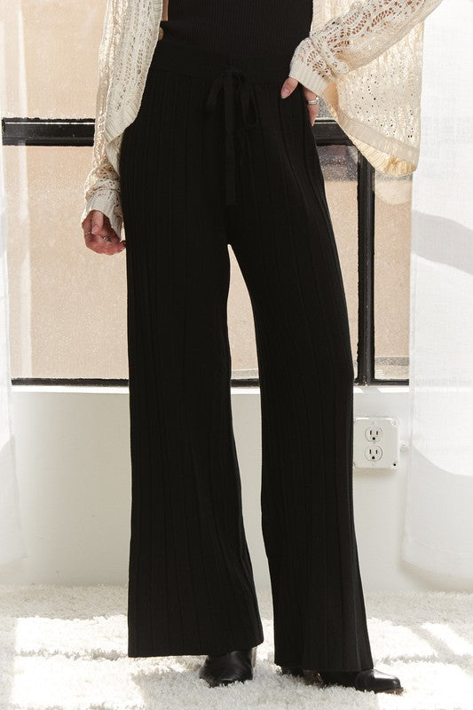 ADORA Tied Wide Leg Knit Pants - Whispering Desires Shoppe