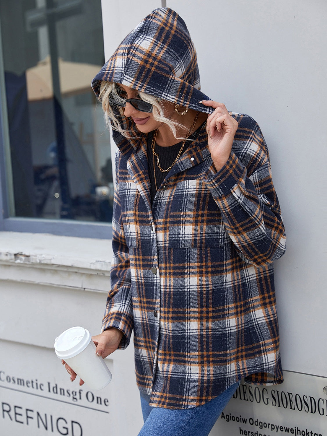 Ivy Lane Plaid Button Up Long Sleeve Hooded Jacket - Whispering Desires Shoppe