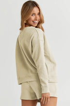 Double Take Textured Long Sleeve Top & Shorts Set - Whispering Desires Shoppe