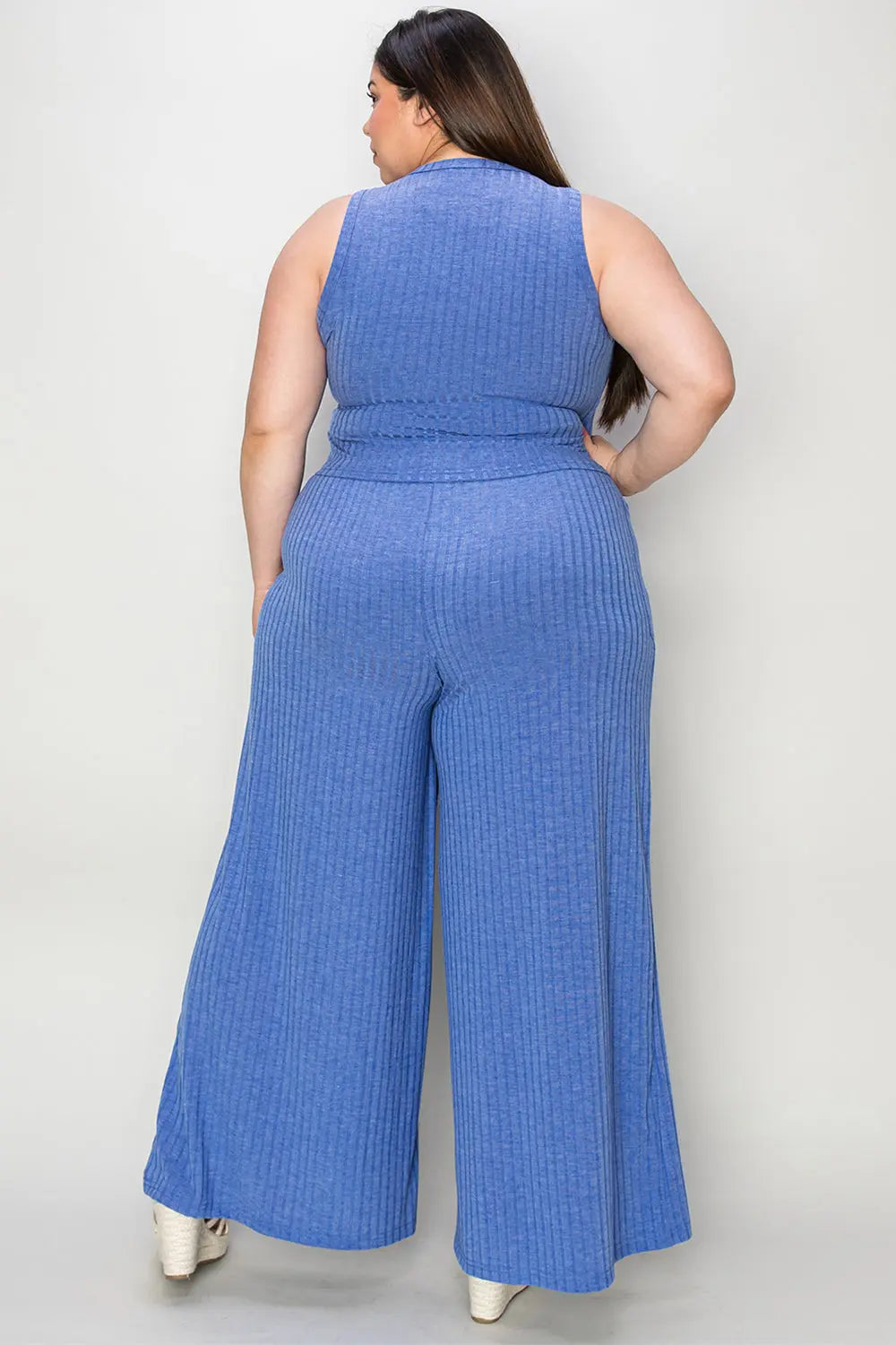 Ribbed Tank & Wide-Leg Pants Two-Piece Set - Whispering Desires Shoppe