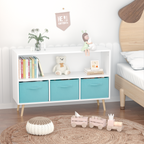 Kids bookcase with Collapsible Fabric Drawers Children's Book Display Toy Storage Cabinet Organizer White/Blue eprolo
