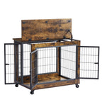 Furniture Style Dog Crate Side Table on Wheels with Double Doors and Lift Top. Rustic Brown, 31.50'' W x 22.05'' D x 25'' H. eprolo