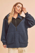 Aemi+Co Two Tone Half Zip Fleece Sweatshirt - Whispering Desires Shoppe