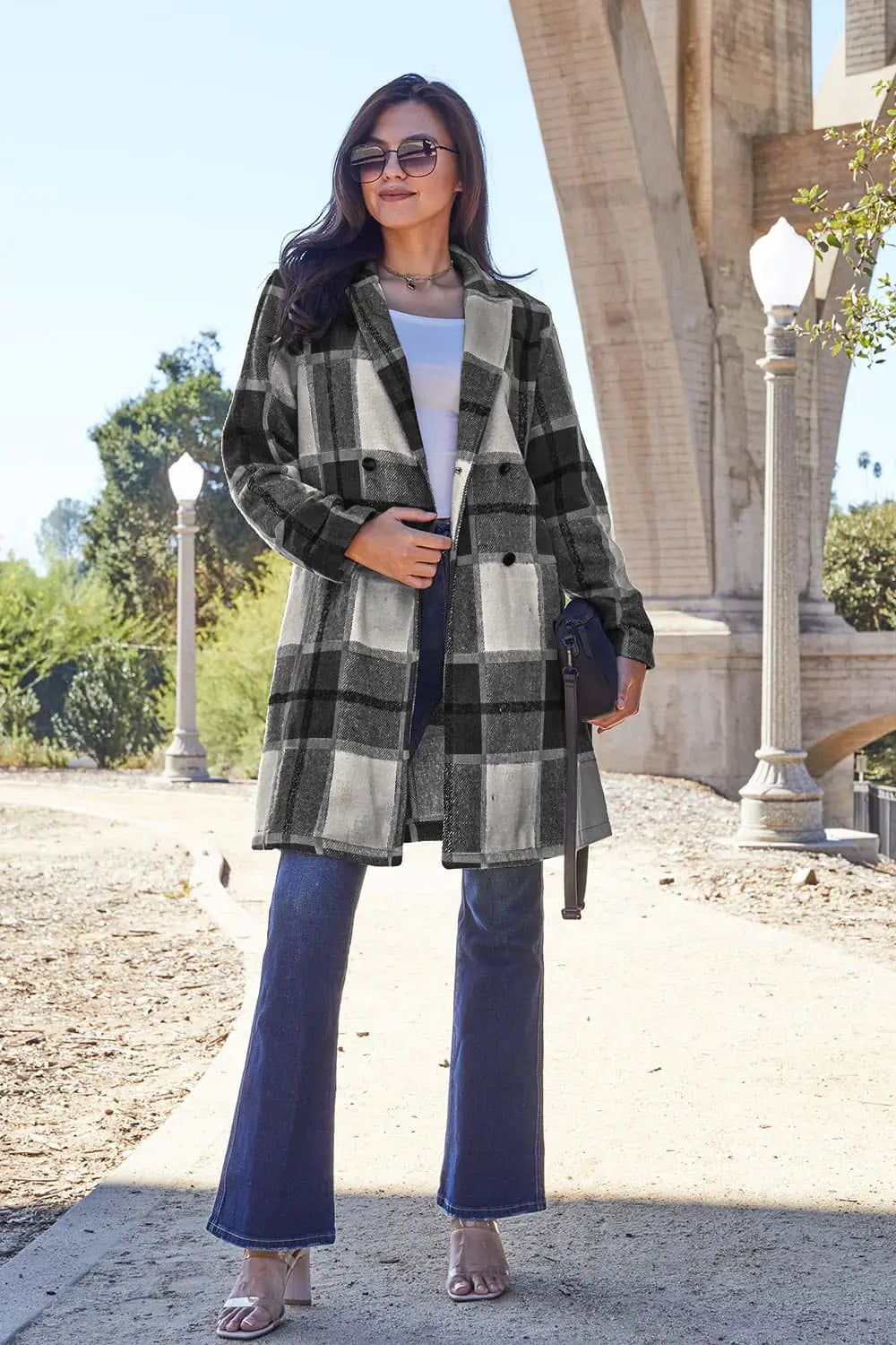 Double Take Full-Size Plaid Lapel Coat - Whispering Desires Shoppe