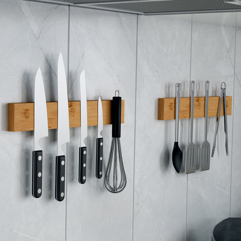 Magnet Knife Rack Nan Bamboo Home Kitchen Wall Hanging Suction Kitchen Knife Free Perforated Knife Storage Rack eprolo