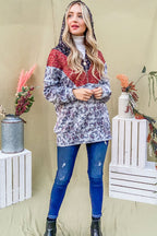 And The Why Printed Half Zip Up Long Sleeve Hoodie - Whispering Desires Shoppe