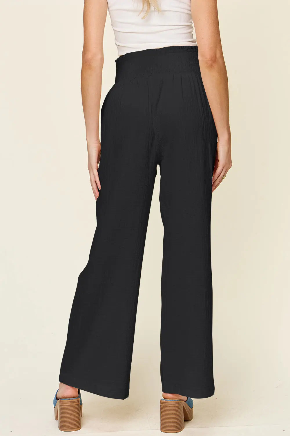 Double Take Smocked-Waist Wide-Leg Cotton Pants - Whispering Desires Shoppe