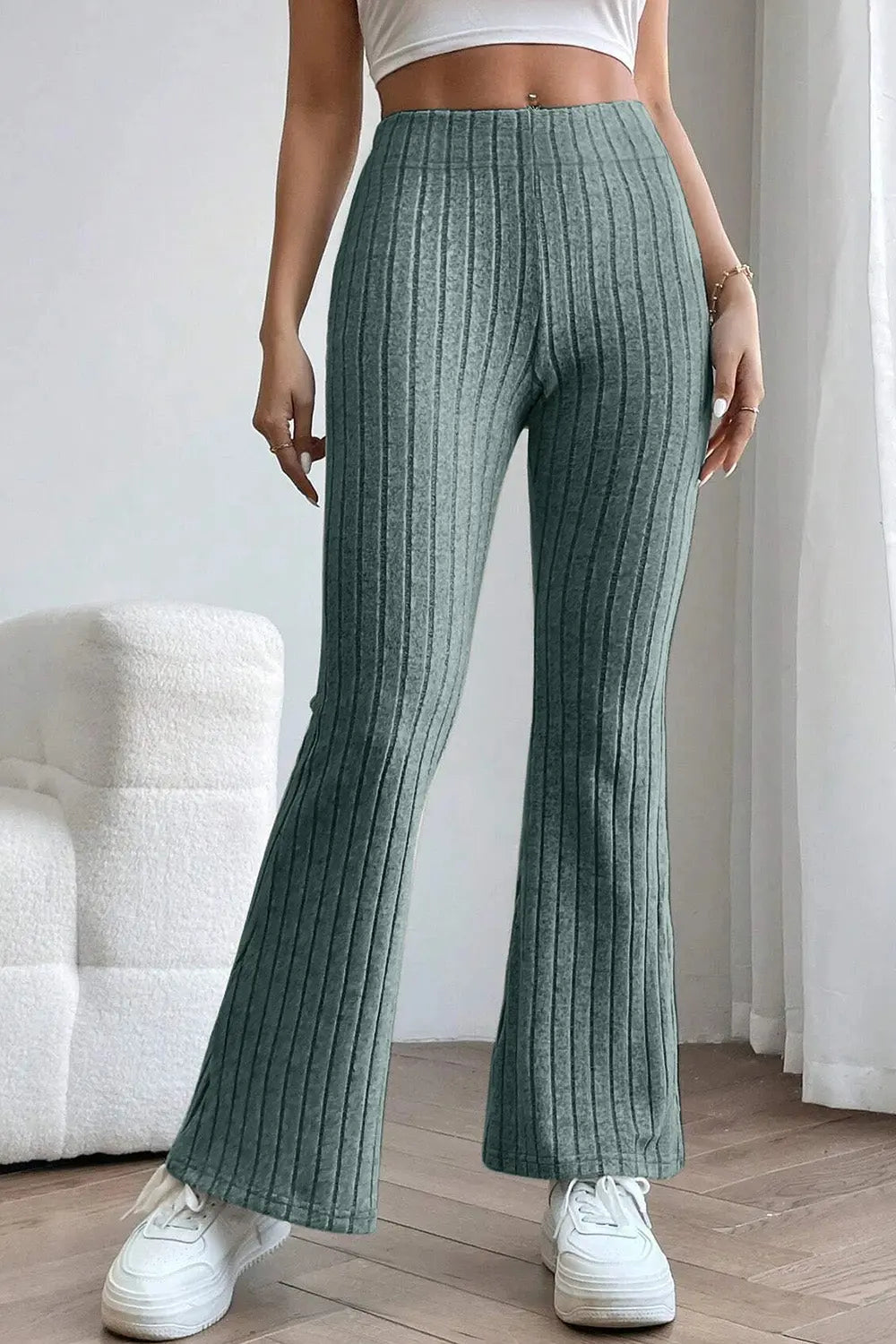 Basic Bae Ribbed High-Waist Flare Pants - Whispering Desires Shoppe