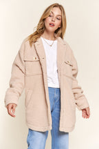 And The Why Teddy Sherpa Button Down Curved Hem Shacket - Whispering Desires Shoppe