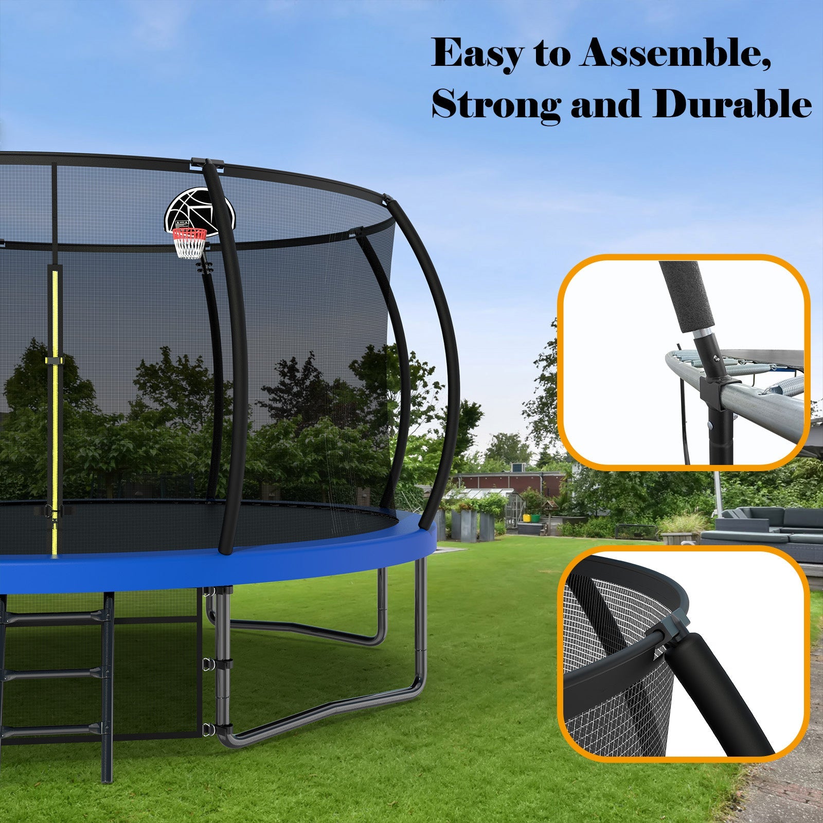 12FT Recreational Kids Trampoline with Safety Enclosure Net & Ladder, Outdoor Recreational Trampolines eprolo