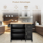 Kitchen Island & Kitchen Cart Mobile Kitehcn Island with Extensible Rubber Wood Table Top eprolo