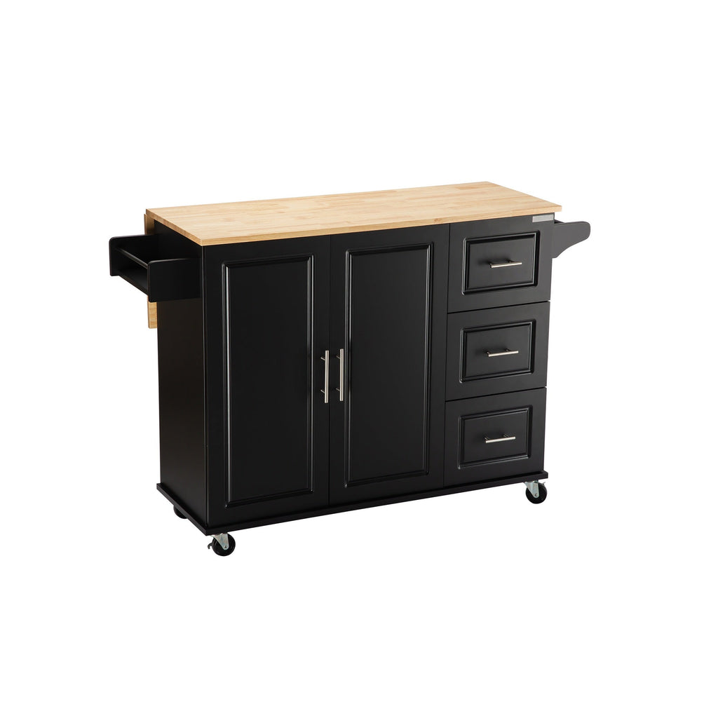 Kitchen Island & Kitchen Cart Mobile Kitehcn Island with Extensible Rubber Wood Table Top eprolo
