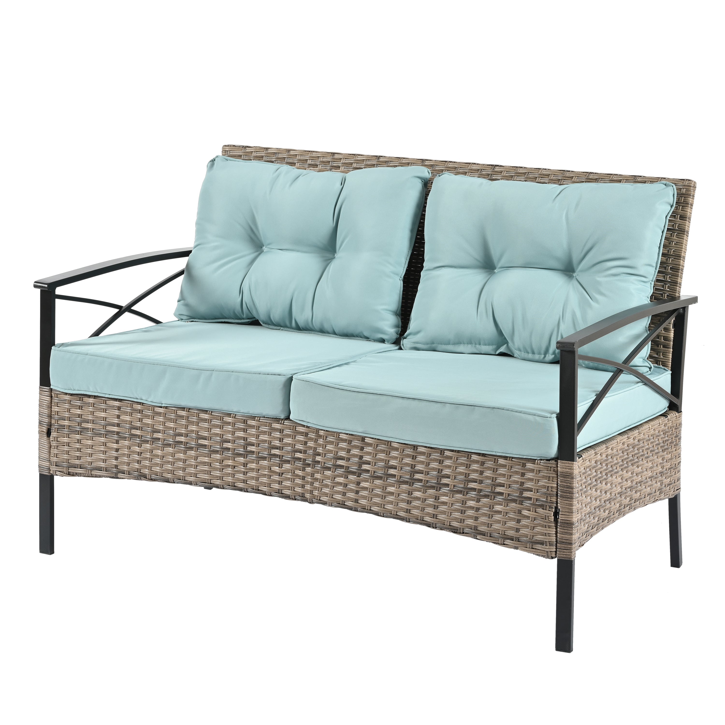 Patio Furniture, Outdoor Furniture, Seasonal PE Wicker Furniture, Four Set Wicker Furniture With Black Metal Table eprolo