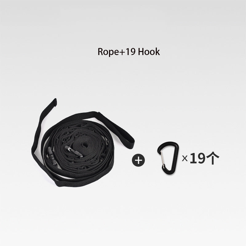 Outdoor camping tent storage rope adjustable clothesline strap camping lanyard with 19 hook hangers eprolo