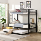 Twin bunk bed frame with trailer, metal bunk bed with sturdy guardrail and side ladder, can be divided into two beds, black eprolo