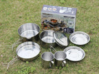 Mayitr 8Pcs Stainless Steel Outdoor Camping Picnic Pot Pan Kit Camping Backpacking Hiking Cookware Set High quality eprolo
