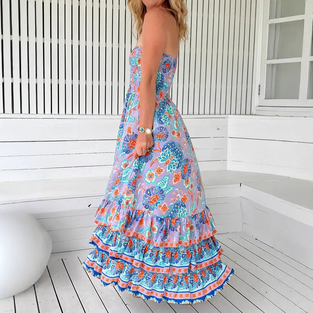 Style Sexy Fitted Multi-layer Ruffle Tiered Strapless Long Dress for Women eprolo