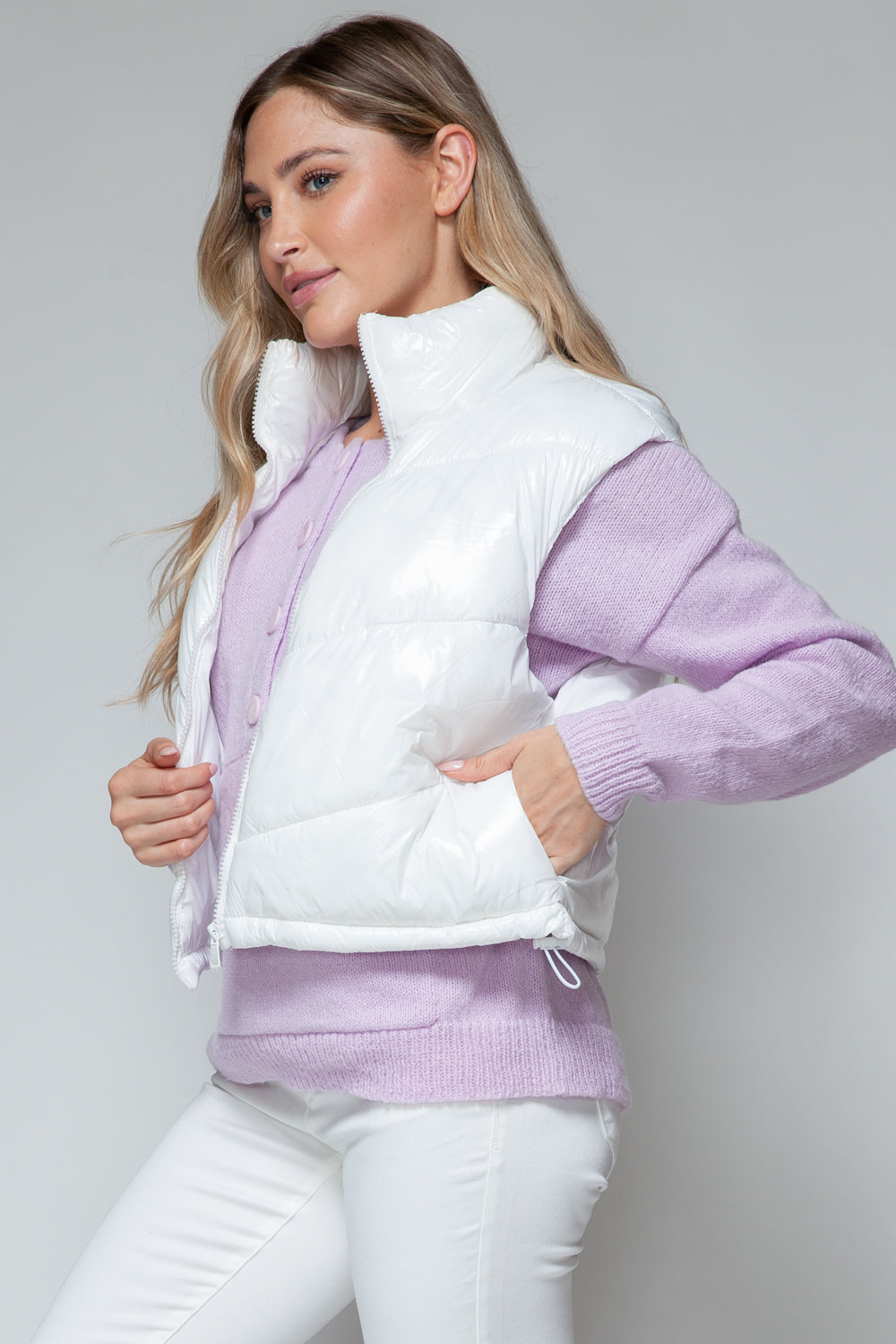 Snobbish Zip Up Turtleneck Shiny Quilted Vest - Whispering Desires Shoppe