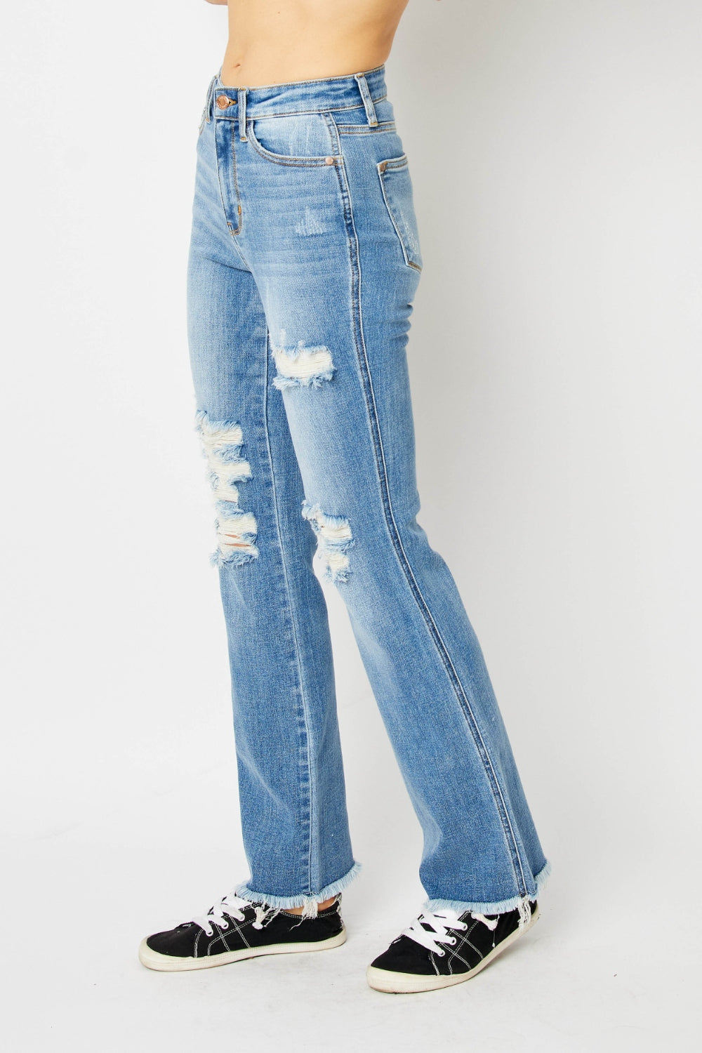 Judy Blue Distressed Raw-Hem Bootcut Jeans - Whispering Desires Shoppe