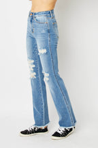 Judy Blue Distressed Raw-Hem Bootcut Jeans - Whispering Desires Shoppe