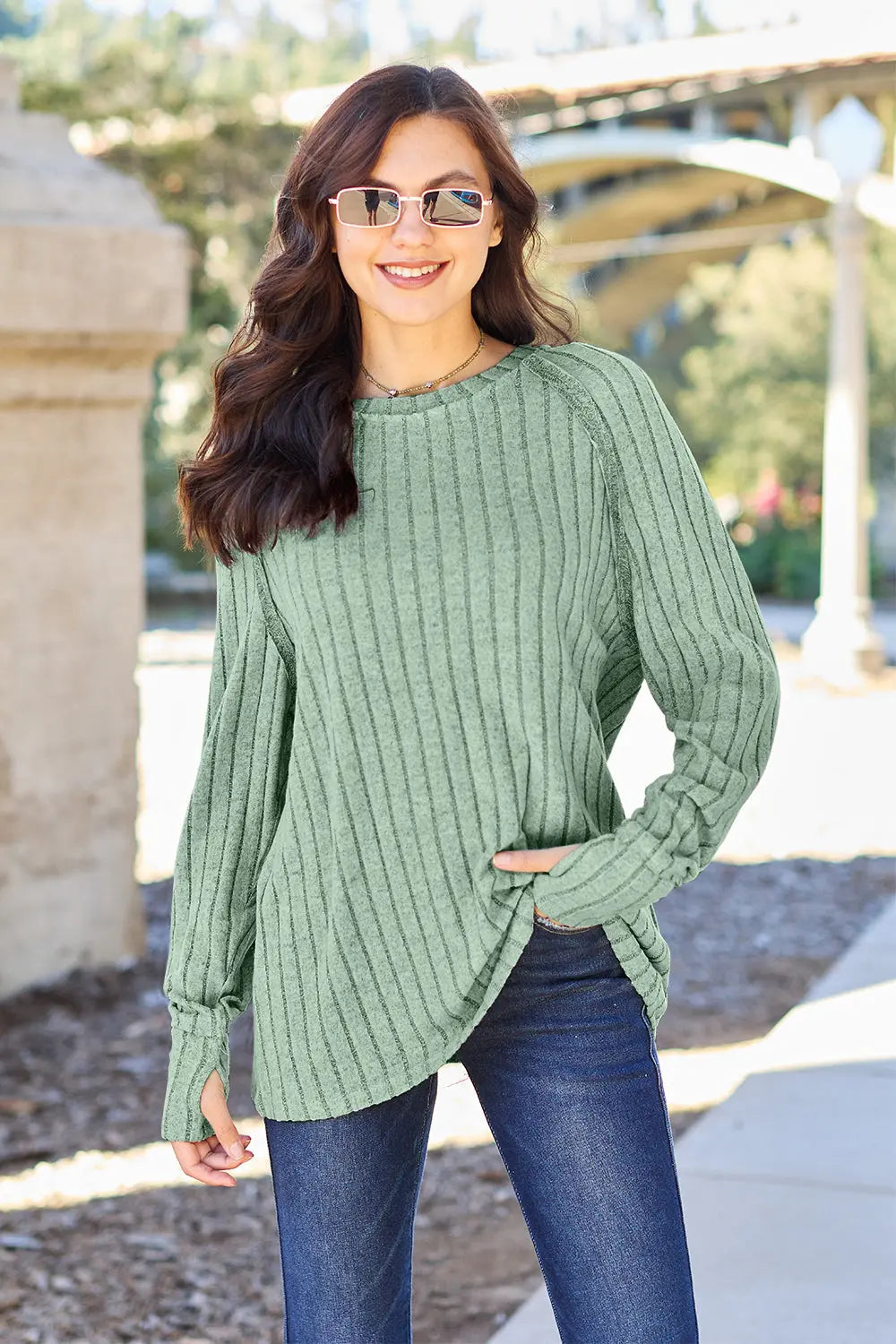 Basic Bae Ribbed Round-Neck Long-Sleeve Knit Top - Whispering Desires Shoppe