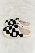 Melody Checkered Print Plush Slide Slippers - Whispering Desires Shoppe