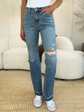 Judy Blue Mid-Rise Distressed Hem Jeans — Full Size - Whispering Desires Shoppe