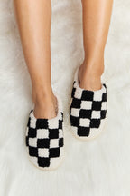 Melody Checkered Print Plush Slide Slippers - Whispering Desires Shoppe